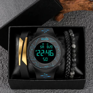Conjunto 4pcs/set Relógio Masculino Criativo De Quartzo Com Cinto + Bracelete Eletrônico
