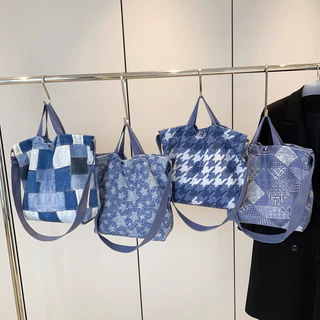 Costura Contraste Cor Lona de ganga Lona de ganga Saco de grande capacidade Mulher Novo Estilo Saco de Moda Saco de compras Tote