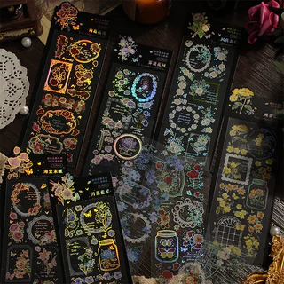 3Sheets PET Creative Retro Plant Gorgeous Floral Waterproof Hot Stamping Collage Padrões Ricos Em Colagem De Estampagem A Quente Student DIY Stationery , Diários , Copos , Laptops , Livros De Recortes , Presentes , Adesivos Decorativos