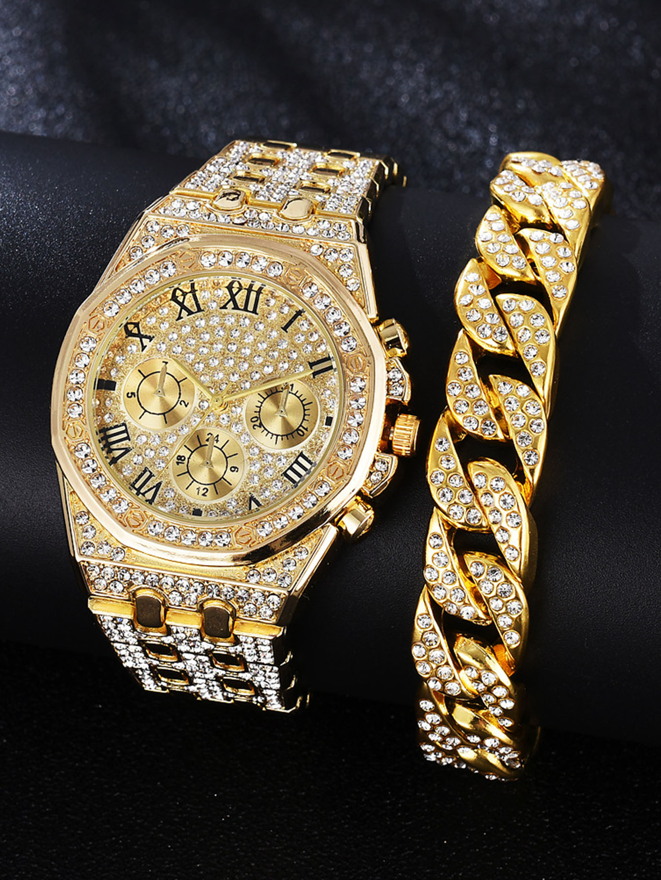 Novo Relógio De Três Olhos De Venda Transfronteiriço Pulseira A Quente Conjunto De Relógios De Quartzo De Tendência Comercial De Escritório Masculino