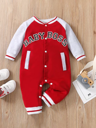 Primavera Outono Baby Fashion Baby Fashion Carta impressa Carta de manga comprida Macacão de pescoço redondo