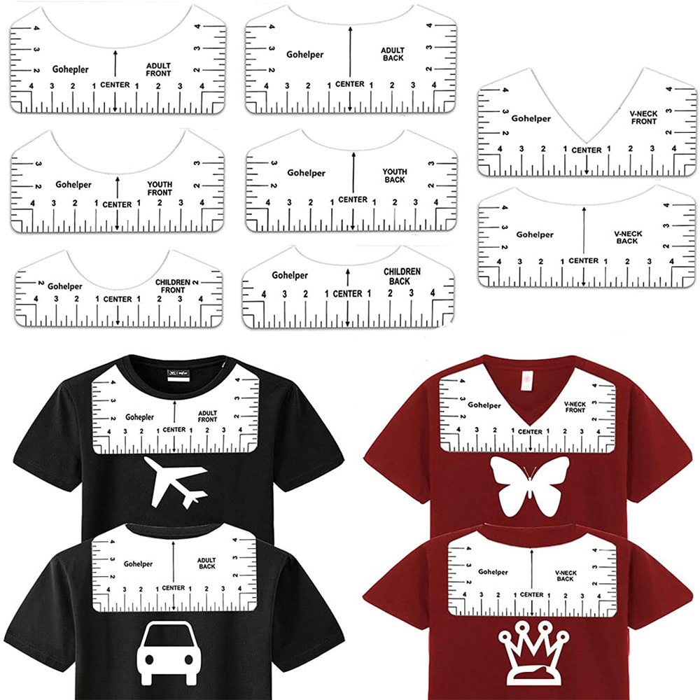 8pcs Régua De Camiseta , Guia De Alinhamento Para Centro Desenhos Crianças Redonda Transparente Adulto Medição Frontal E Traseira