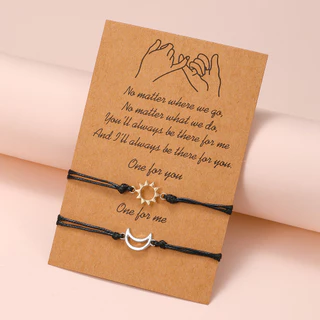 Simples Criativo Ouro Prata Criativo Prata Misturado Cor Cera Sun Moon Cera Trançado com Rosca Trançado com Cartão Ajustável Bracelete de Casal Amigo Bracelete Fashion Hand-Braided Bracelet
