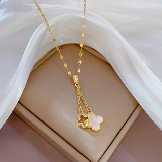 1 Peça de Luxo Leve Camada Dupla Lucky Flower Micro-Inlaid Real Gold Electroplating Necklace Fêmea Transferência em Cadeia de Clavícula Acessórios