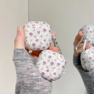 Flor Púrpura Com Padrão De Concha TPU Earbuds Case Fit Projetado Para Samsung Galaxy Buds2 Pro/Buds2/Buds 2 Live FE-Capa Protetora Reforçada