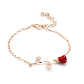 Venda por atacado de Jóias de Moda Européia Americana de Moda Pulseira Rosa Vermelha Temperamento Pulseira Simples de Flor Doce Pulseira de Mão Fabricante de Jóias de Mão