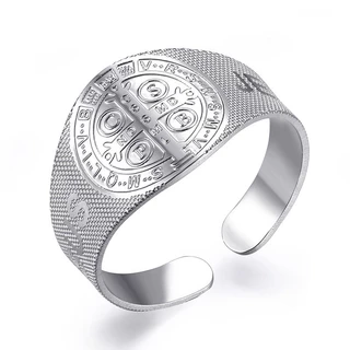 S925 Silver Hip Hop Rock Retro Moda Masculina Jesus Cristo Benedito Anel Gótico Festa Jóias Acessórios