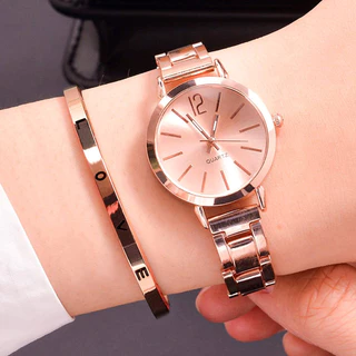 2pcs/set Vintage Nicho De Mercado Estilo ins Simples Relógio De Disco Pequeno De Temperamento Harbour Style watch Schoolgirl Pulseira De Aço + Luva
