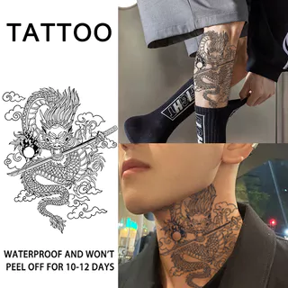 Elemento Dragão Faca Samurai Faca à prova d'água de longa duração Uma semana a duas semanas Autocolantes Tatuagem Semi-Permanente Tatuagem Cor Autocolantes Tatuagem Temporária Homens Mulheres Tatuagens Falsas