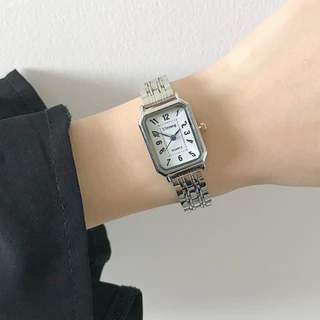 Relógio Feminino Estilo ins Francês Simples Retrô Quadrado De Aço Inoxidável De Quartzo Com Cinto