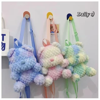 Nova Mochila Colorida de Urso Violento Mochila de Pelúcia Feminina Fofa de Um Ombro Diagonal