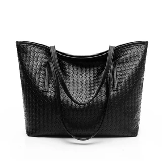 Bolsa Feminina De Couro Tecida Com De Grande Capacidade