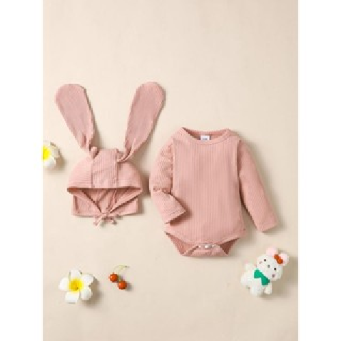 Conjunto De Páscoa Para Bebê - Macacão Com Estampa De Coelhinho E Faixa De Cabeça