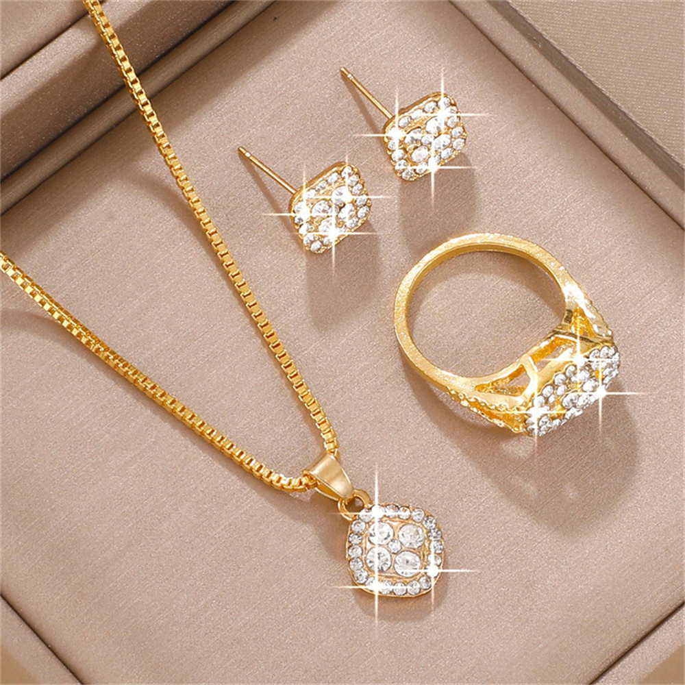 Colar Ladies Rhinestone Brincos Brincos Conjunto de Brincos Jóias Brilhantes