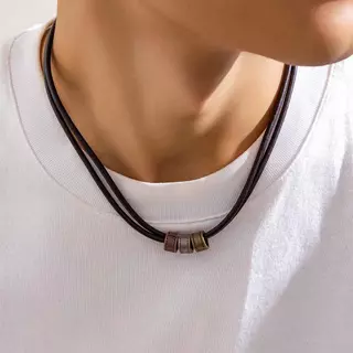 Couro Vintage Pu Com Gargantilha De Contas De Metal Para Homens Colarinho Da Tendência No Pescoço Acessórios De Moda 2024 Jóias Presentes Masculinos