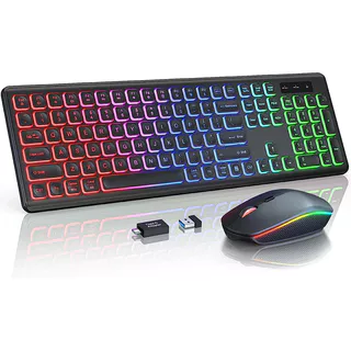 Teclado USB 2.4G sem fio e Rato Combinado com Luz de Fundo Recarregável Iluminação em tamanho real Teclado sem fio e Kit de Rato 2.4G