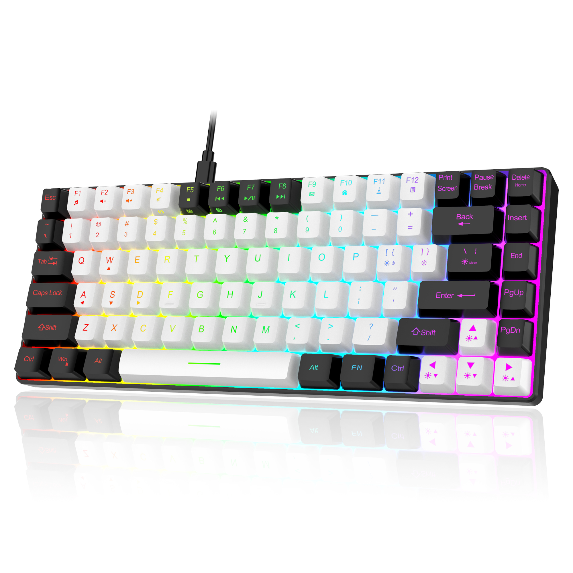  Mini Teclado com fio 84 chaves RGB Backlight Mini Compact USB-C Cabo de alimentação plugável