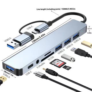 Leitor Usb 3,5mm Saída de áudio, adequado para MacBook Pro /iPad Pro /HP Laptop /Galaxy Mobile Phone (1 a 8)