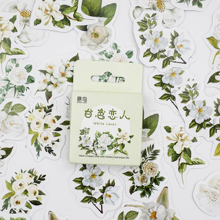 46pcs PVC Retro White Flowers Collage Padrões Ricos Em Colagem De Flores Brancas Papelaria Para Estudantes , Diários , Copos , Laptops , Livros De Recortes , Presentes , Adesivos Decoração