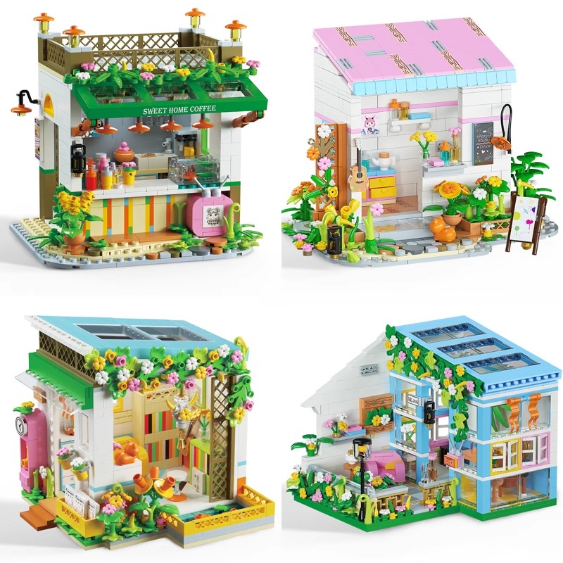 Uma Caixa Montada Blocos de Construção Lazer País Casa Construindo Rua Visão Blocos de Construção Pequenas Partículas Montado Brinquedos Crianças Adultos Presentes / Bonitos Casal Presentes / Requintado Computador Mesa Decorações / Adequado para Dia dos N