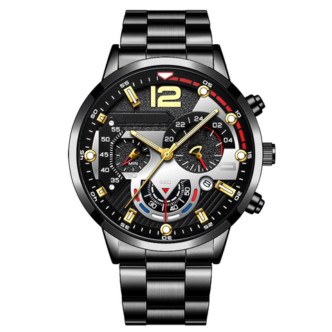 Relógios De Luxo Masculinos Pulseira De Ouro Aço Inoxidável Quartzo Calendário Relógio Para Homem Negócios Luminoso — foto 1 — Achou Levou Brasil