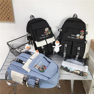 Versão coreana Harajuku Street Wear School Bag Casual Mochila Casual para computador de grande capacidade (sem crachá sem pingente)