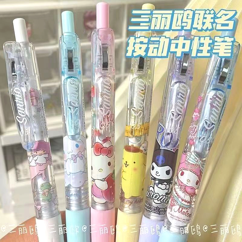 Conjunto 6PCS Caneta Esferográfica De Desenho Animado Lindo Canetas Esferográficas Em Gel Branco E Transparente 0,5mm Kawaii Escrita Para Papelaria De Escritório Escolar Estudantes