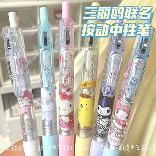 Conjunto 6PCS Caneta Esferográfica De Desenho Animado Lindo Canetas Esferográficas Em Gel Branco E Transparente 0,5mm Kawaii Escrita Para Papelaria De Escritório Escolar Estudantes