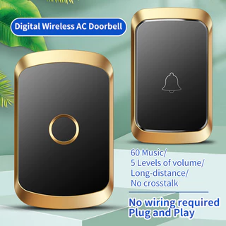 Campainha doméstica inteligente sem fio à prova d'água 60 Música Opcional de indução de Ultra-longa distância AC Campainha Adequada para Hotel, Apartamento, Família, etc. (1 Receptor Button+1)