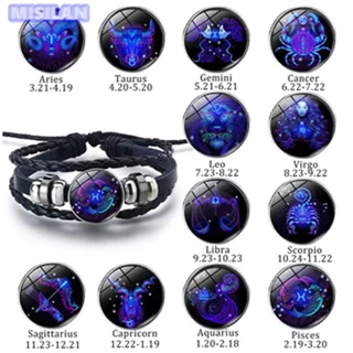 12 Sinais Do Zodíaco Pulseira De Encanto Da Constelação Homens Moda Mulher Couro Bangle Presentes De Aniversário