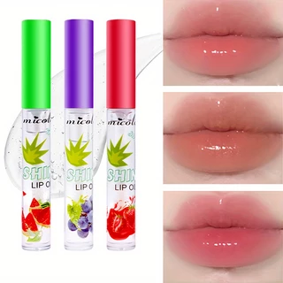 Três Palitos Sabor Frutas Óleo Labial Transparente Brilho Labial Brilho Labial de Vidro Brilho Labial Hidratante