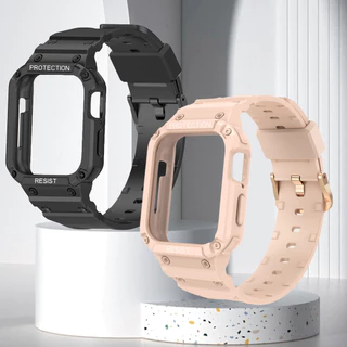Faixa De 1 Peça Com Estojo Compatível Para Relógio Apple 45mm 44mm 42mm Série iWatch 9 8 7 SE 6 5 4 3 2 1 , Esportiva Masculina Feminina Pára-Choques Robustos