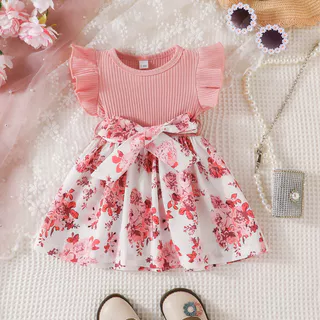 Vestido 3-36 meses crianças mangas borboleta bonito flores-verão princesa vestido Formal ootd ootd para recém-nascido Ba