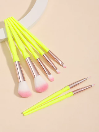 Pincéis de Maquiagem Interior Amarelo 7 Pincéis Fluorescentes Cor Sombra Blush Loose Powder High Gloss Contour Brush Foundation Beauty Tool Full Set