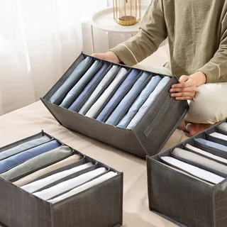 1Pc Grey 9 Grid Storage Box Não Tecido Durável Lavável Espaço Em Camadas Calças De Arranjo Roupas Íntimas Armazenamento De