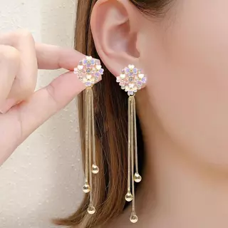 1 par temperamento longo flor borla brincos doce colorido flor brincos de diamante