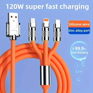 Cabo de carregamento rápido de 120w /3 em 1 Carregamento rápido Um para três cabos de dados Adequado para micro-carregador de carro tipo c Passo a Passo Redmi iPhone