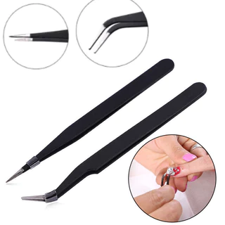 Pinça Preta Curvada/Reta De Aço Inoxidável Antiestática Para Strass/Cílios De Arte Em Unhas em Oferta na Shopee