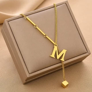 Ouro 18K Pingente Carta De Aço Inoxidável Colar Inicial Para Acessórios Femininos Hipoalergênicos