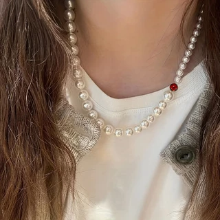 Colar de Pérolas de Costura Simples Colar de Pérolas para o Dia dos Namorados Contas de Água Doce Elegante Acessórios Estilo Férias