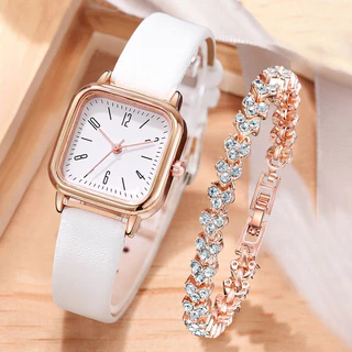 Relógio de pulso de Quartzo Fashion Square Ladies Watch Casual Belt Pulseira de Quartzo Full Diamond Heart Bracelet