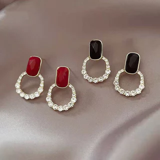 2025 Novos Brincos Geométricos Completos De Diamante Para Mulheres , Sentido De Design De Nicho , Estilo Retrô De Hong K
