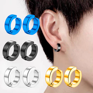 1 Par De Brincos Moda Coreanos Não Perfurantes Falsos Para Homens Redondos Em Círculo Punk Rock Style Jewelry Gift