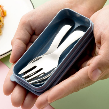 Colher De Sopa Portátil De Aço Inoxidável , Garfo De Cabo Curto , Ferramentas De Mesa De Jantar Portáteis Para Estudantes , Folclórico De Sobremesa