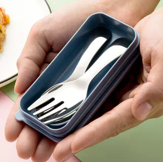 Colher De Sopa Portátil De Aço Inoxidável , Garfo De Cabo Curto , Ferramentas De Mesa De Jantar Portáteis Para Estudantes , Folclórico De Sobremesa