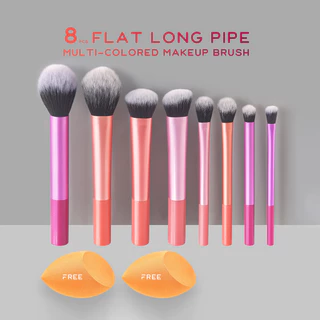 8pcs Multicolor Long Tube Makeup Brush Set+Puff Set Inclui Escova Blush Loose Powder Brush Look Up Escova de Contorno Escova para Sombra Escova para Sombra Escova de Destaque Escova de Contorno Escova Brilhante Fábrica de Escovas Venda Direta FINDCOLOR