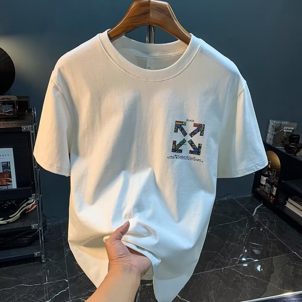 Camiseta Summer Pure Cotton Short-Sleeved Summer Pure Cotton Camiseta de manga curta masculina de rua Vestimenta Casual Impressa Top Trendy
