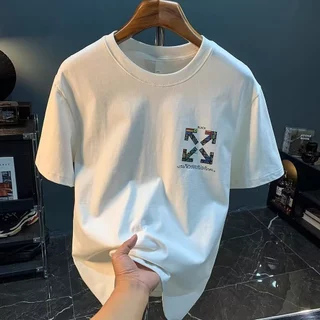 Camiseta Summer Pure Cotton Short-Sleeved Summer Pure Cotton Camiseta de manga curta masculina de rua Vestimenta Casual Impressa Top Trendy