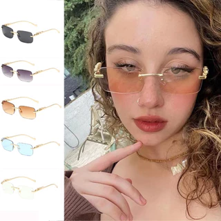 Óculos De Sol Coreanos Retro Quadrados Sem Aro Decoração Chita À Beira-Mar Lente Gradiente Moldura Proteção UV Para Exterior Coloridos Mulheres Homens