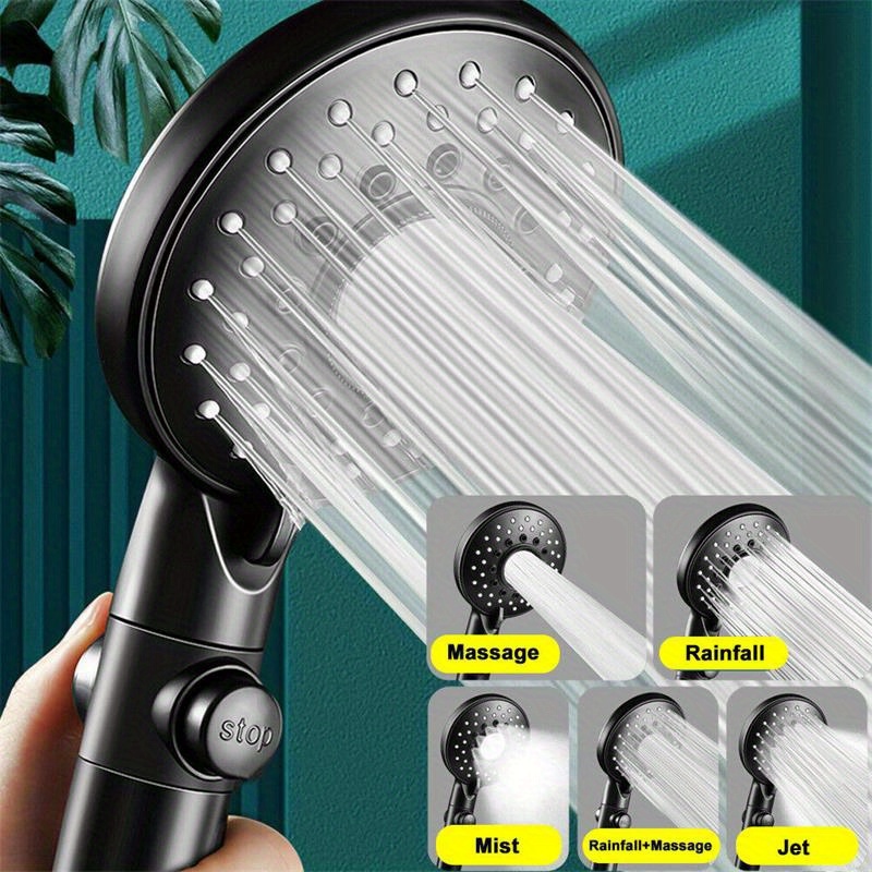 Chuveiro Pressurizado De 1 Peça De Cinco Bicos Preto Mão Com spray